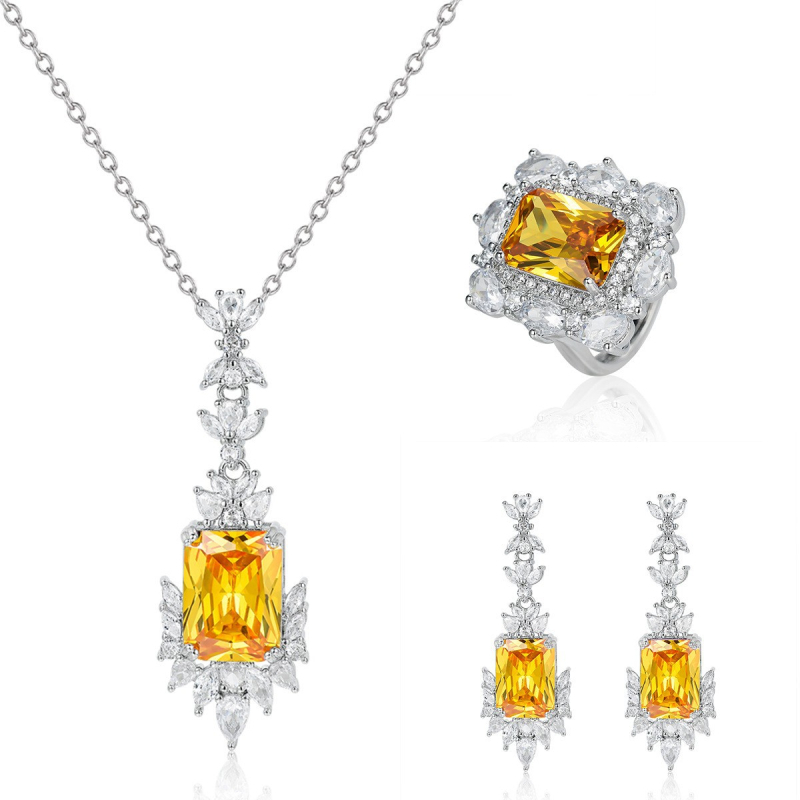 Moterų papuošalų rinkinys: žiedas, auskarai ir pakabukas su grandinėle (medžiaga: varis; elektroplavimas; grandinė: įprasta; pakabuko medžiaga: varis; leidimas: ruduo 2025)