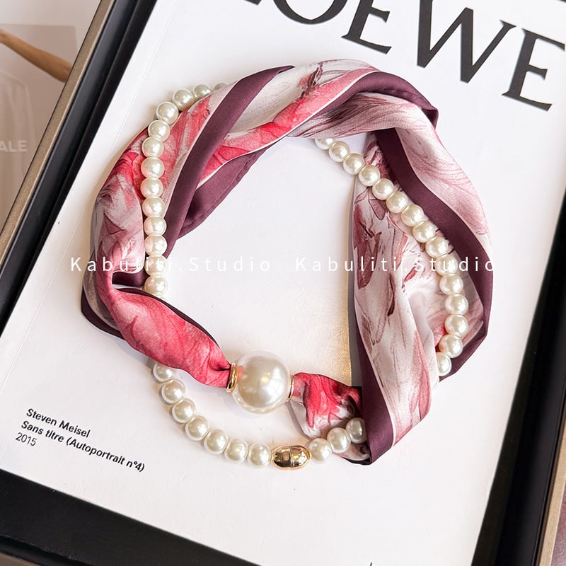 Hosszú kendőnyaklánc gyöngy-mágneszárral – 100% poliészter, termékkód 323zjbpa5, minden évszakhoz