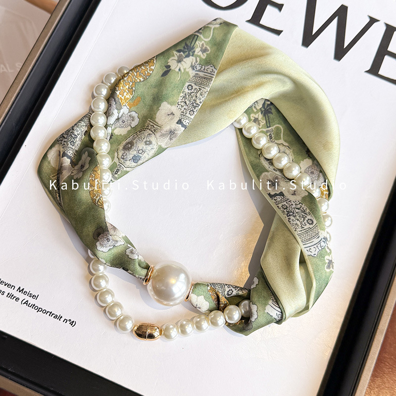 Hosszú kendőnyaklánc gyöngy-mágneszárral – 100% poliészter, termékkód 323zjbpa5, minden évszakhoz