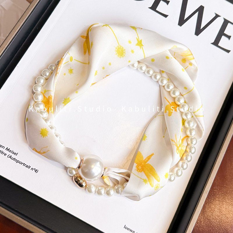 Hosszú kendőnyaklánc gyöngy-mágneszárral – 100% poliészter, termékkód 323zjbpa5, minden évszakhoz