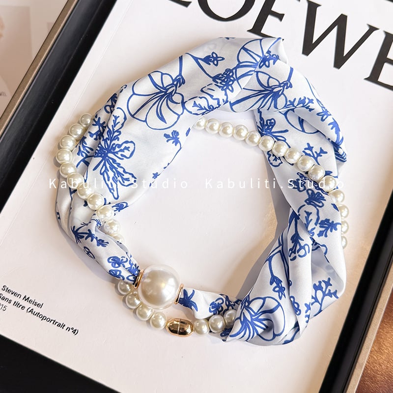 Hosszú kendőnyaklánc gyöngy-mágneszárral – 100% poliészter, termékkód 323zjbpa5, minden évszakhoz