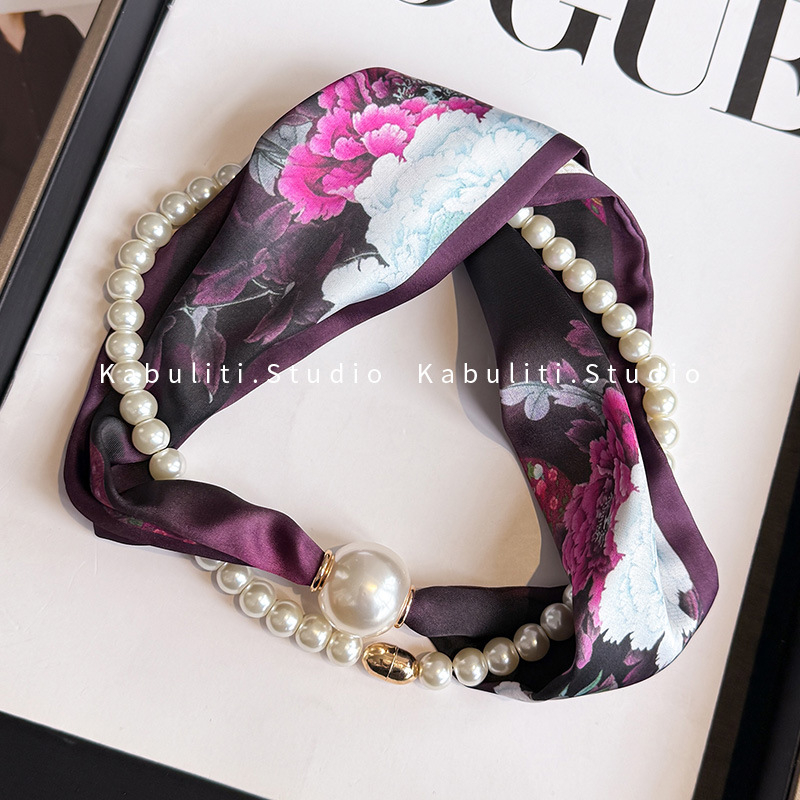 Hosszú kendőnyaklánc gyöngy-mágneszárral – 100% poliészter, termékkód 323zjbpa5, minden évszakhoz