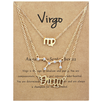 Set colier 12 zodii, simboluri litere retro, accente de diamant, aliaj, lanț șarpe, set din trei piese