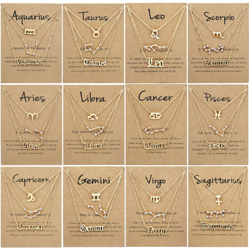 Set colier 12 zodii, simboluri litere retro, accente de diamant, aliaj, lanț șarpe, set din trei piese