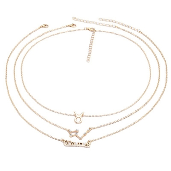 Set colier 12 zodii, simboluri litere retro, accente de diamant, aliaj, lanț șarpe, set din trei piese