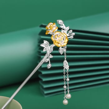 Matu sprādze no vara, nacionālā stila, ziedu motīvs, elektroplatinga pārklājums, izcelsme Shantwei