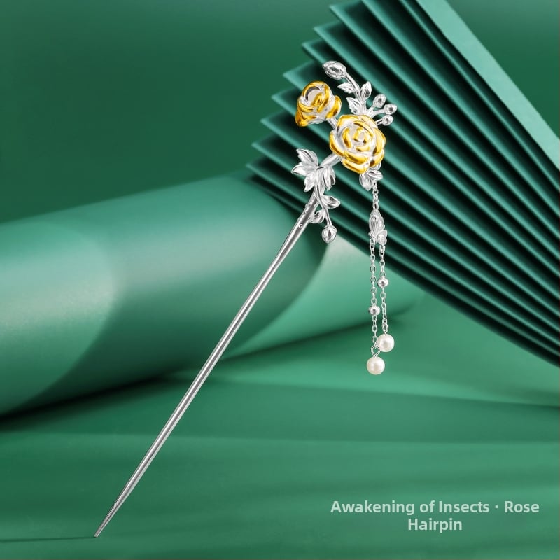 Matu sprādze no vara, nacionālā stila, ziedu motīvs, elektroplatinga pārklājums, izcelsme Shantwei