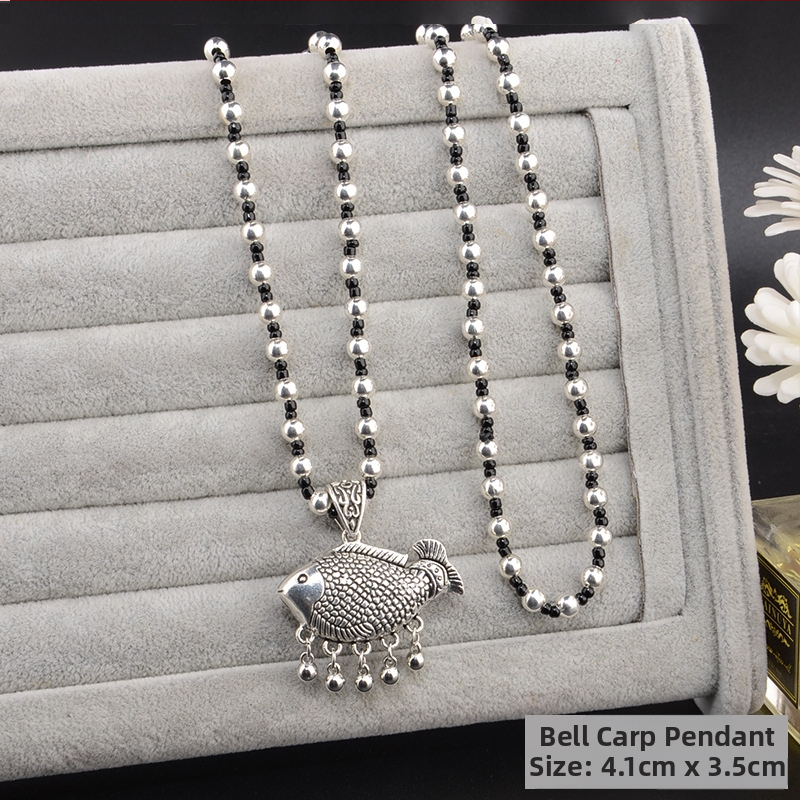 Lydinio puloverio grandinėlė, ilga karolė su kutiniu pakabuku, retro etno stilius