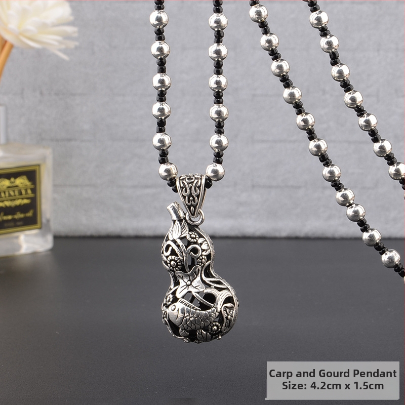 Lydinio puloverio grandinėlė, ilga karolė su kutiniu pakabuku, retro etno stilius