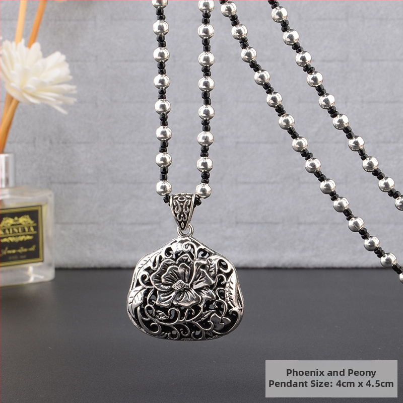 Lydinio puloverio grandinėlė, ilga karolė su kutiniu pakabuku, retro etno stilius