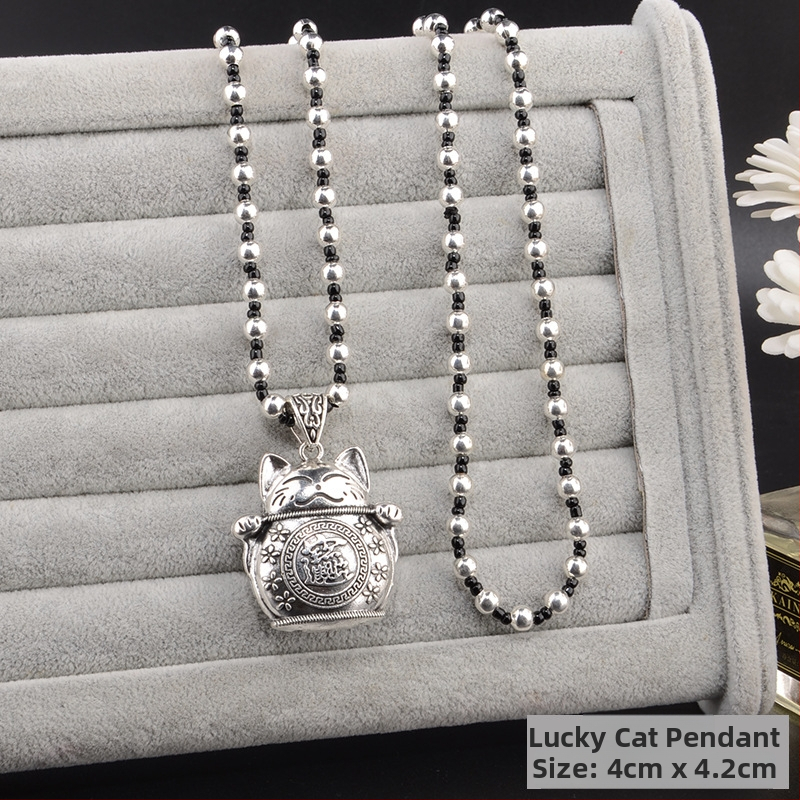 Lydinio puloverio grandinėlė, ilga karolė su kutiniu pakabuku, retro etno stilius