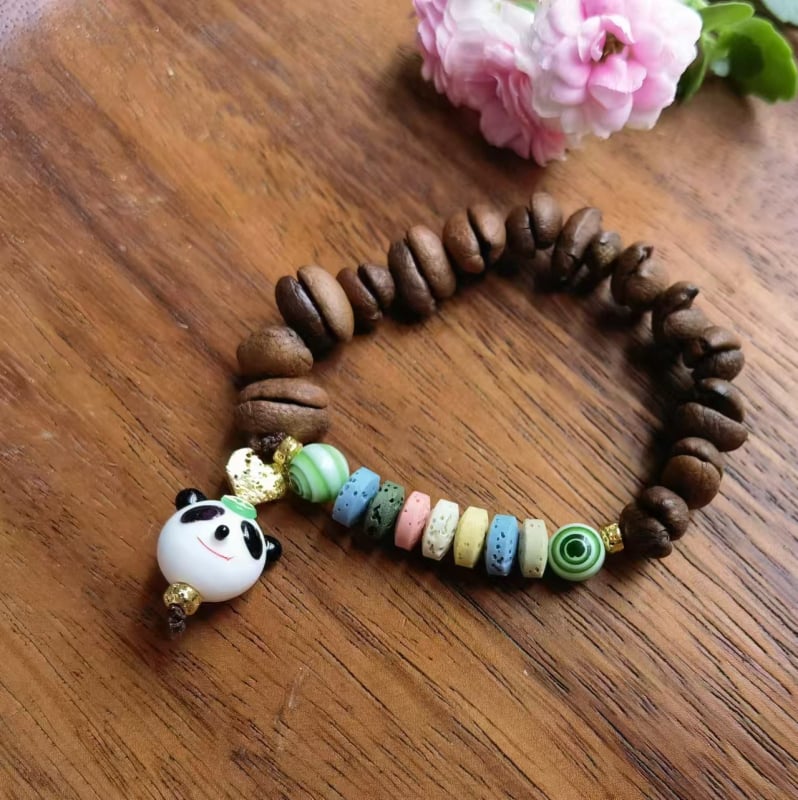 Ръчно изработена гривна от стъклени мъниста с кафеено зърно, естествен стил, унисекс, пролет 2025