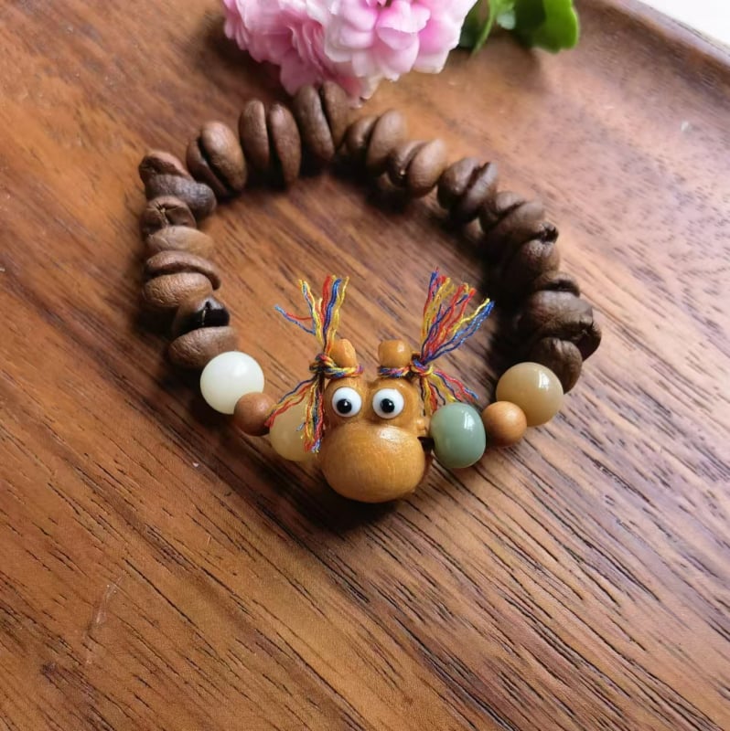 Ръчно изработена гривна от стъклени мъниста с кафеено зърно, естествен стил, унисекс, пролет 2025