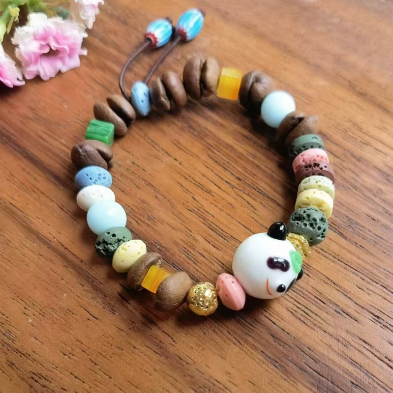 Ръчно изработена гривна от стъклени мъниста с кафеено зърно, естествен стил, унисекс, пролет 2025