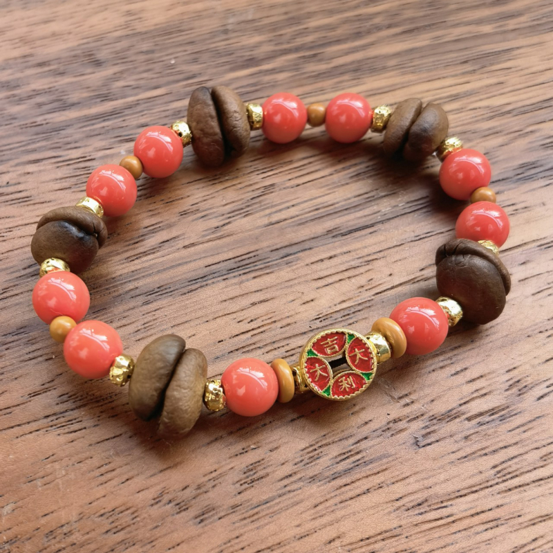 Ръчно изработена гривна от стъклени мъниста с кафеено зърно, естествен стил, унисекс, пролет 2025