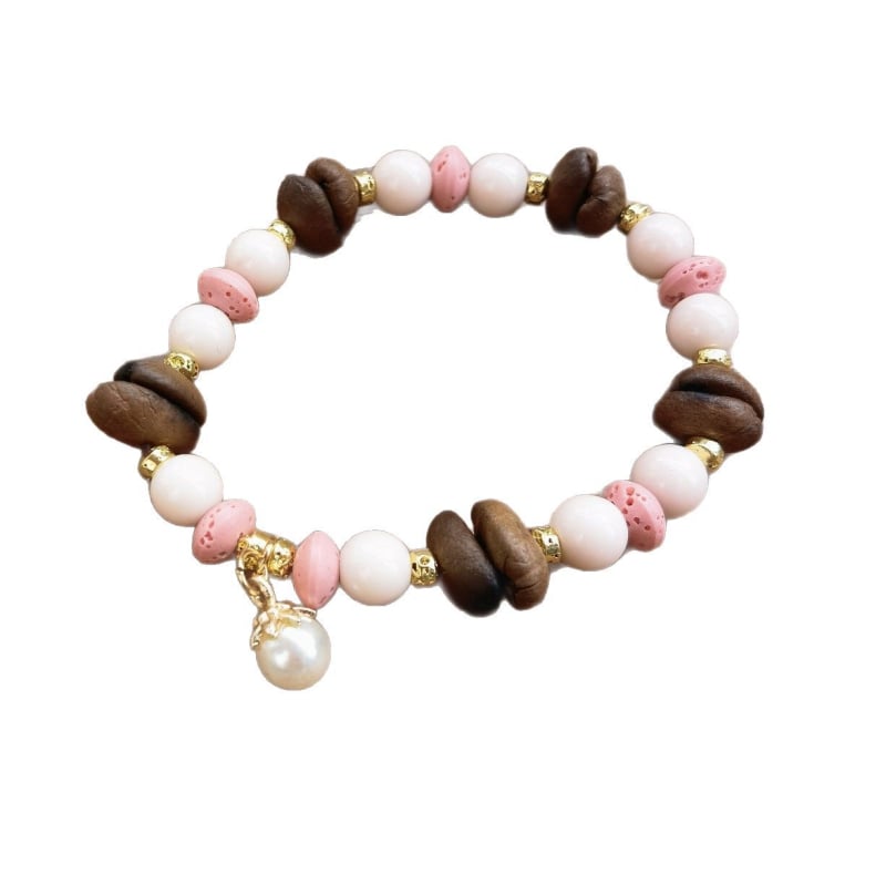 Ръчно изработена гривна от стъклени мъниста с кафеено зърно, естествен стил, унисекс, пролет 2025