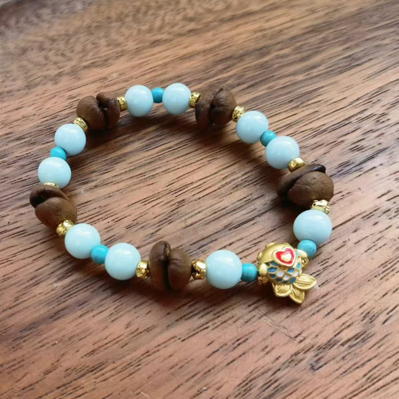 Ръчно изработена гривна от стъклени мъниста с кафеено зърно, естествен стил, унисекс, пролет 2025