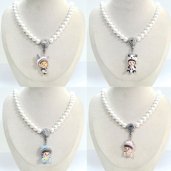 Colier Monchhichi cu design de desene animate, aliaj de zinc, lanț încrucișat, pandantiv din aliaj