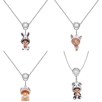 Colier Monchhichi cu design de desene animate, aliaj de zinc, lanț încrucișat, pandantiv din aliaj