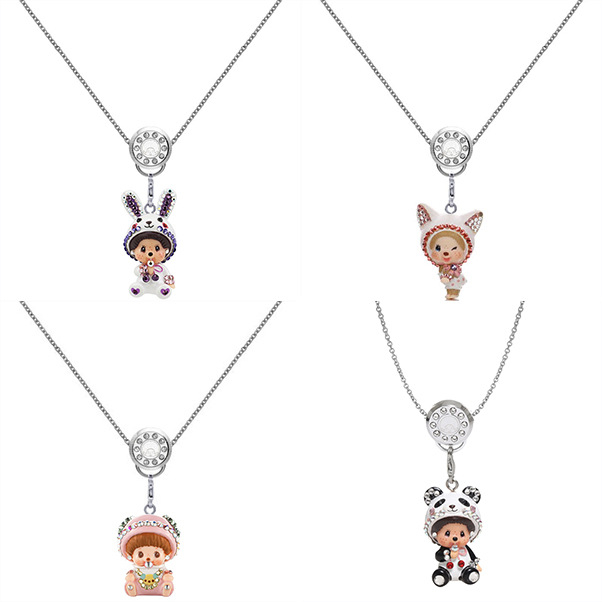 Colier Monchhichi cu design de desene animate, aliaj de zinc, lanț încrucișat, pandantiv din aliaj