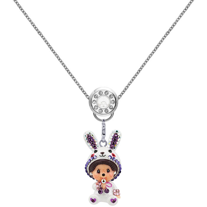 Colier Monchhichi cu design de desene animate, aliaj de zinc, lanț încrucișat, pandantiv din aliaj