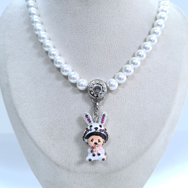 Colier Monchhichi cu design de desene animate, aliaj de zinc, lanț încrucișat, pandantiv din aliaj