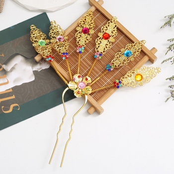 Дамска фиба за коса в етнически стил, сплав с позлатяване