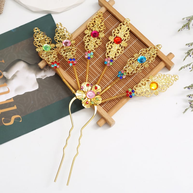 Дамска фиба за коса в етнически стил, сплав с позлатяване