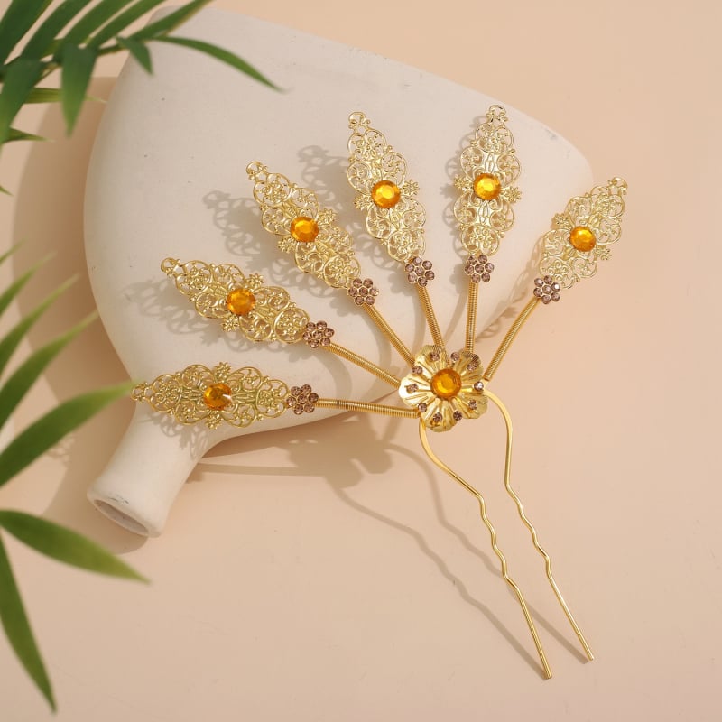 Дамска фиба за коса в етнически стил, сплав с позлатяване