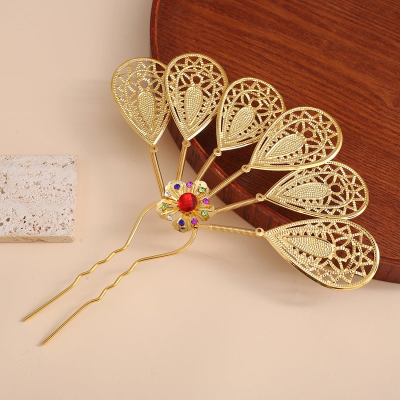 Дамска фиба за коса в етнически стил, сплав с позлатяване