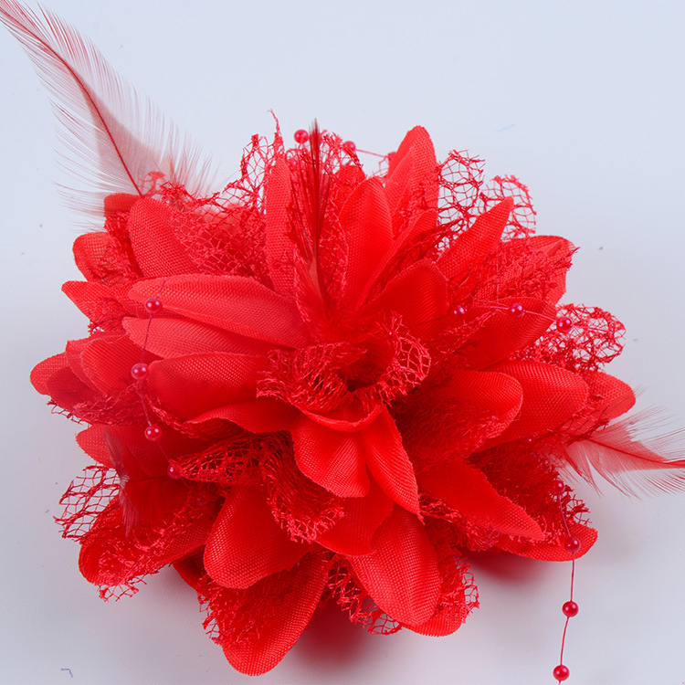 Аксесоар за глава, ръчно изработен от мрежеста тъкан с перли и пера, щипка за коса Duckbill, стил Fresh and Sweet