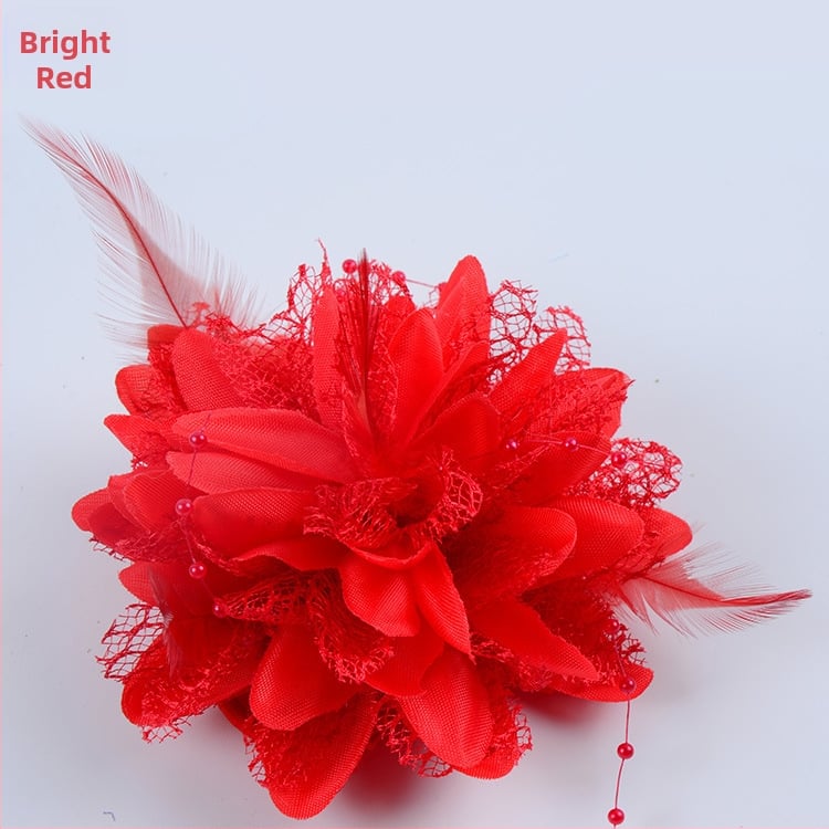 Аксесоар за глава, ръчно изработен от мрежеста тъкан с перли и пера, щипка за коса Duckbill, стил Fresh and Sweet