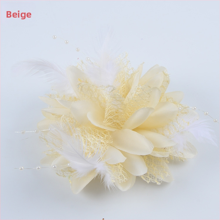 Аксесоар за глава, ръчно изработен от мрежеста тъкан с перли и пера, щипка за коса Duckbill, стил Fresh and Sweet