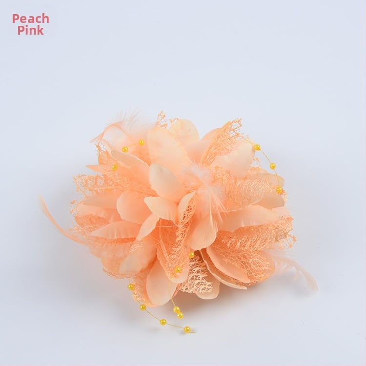 Аксесоар за глава, ръчно изработен от мрежеста тъкан с перли и пера, щипка за коса Duckbill, стил Fresh and Sweet