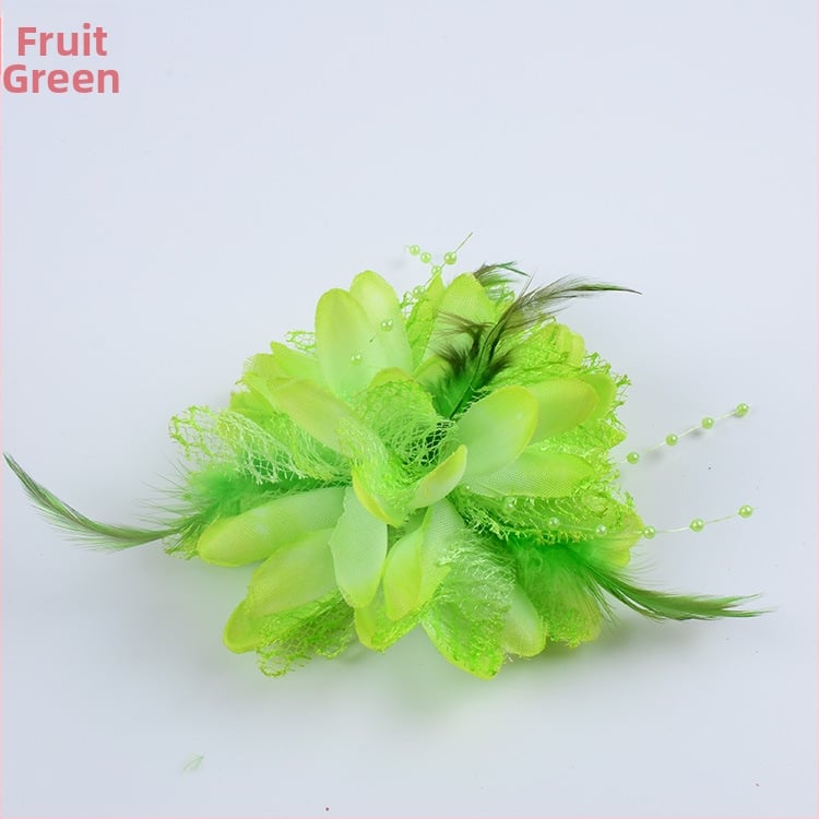 Аксесоар за глава, ръчно изработен от мрежеста тъкан с перли и пера, щипка за коса Duckbill, стил Fresh and Sweet