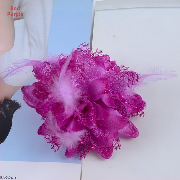 Аксесоар за глава, ръчно изработен от мрежеста тъкан с перли и пера, щипка за коса Duckbill, стил Fresh and Sweet