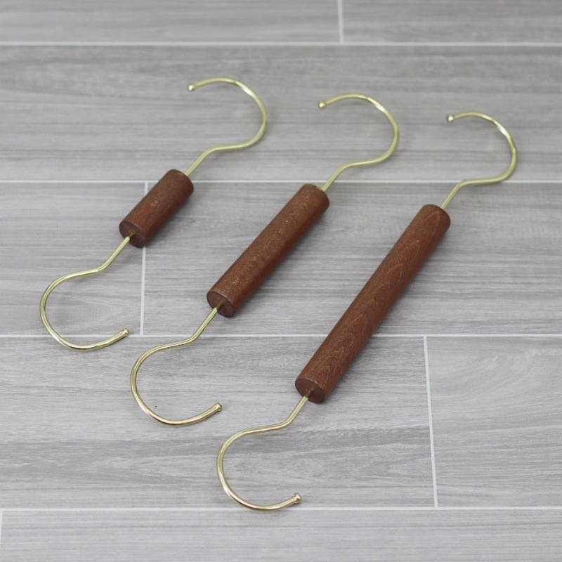 Xinyu Wood Art medinė drabužių pakaba su apvaliu žiedu, S kabliukas ir U klipas, ekspozicijos rekvizitas šalikams, dvigubo kablio stilius, apkrova iki 5 kg