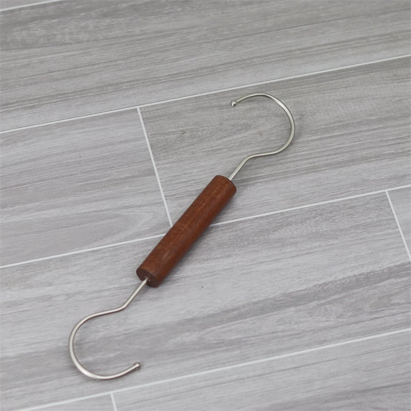 Xinyu Wood Art medinė drabužių pakaba su apvaliu žiedu, S kabliukas ir U klipas, ekspozicijos rekvizitas šalikams, dvigubo kablio stilius, apkrova iki 5 kg