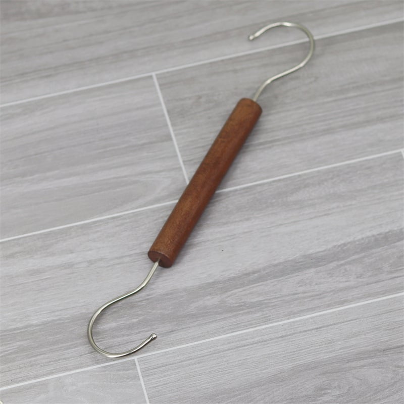 Xinyu Wood Art medinė drabužių pakaba su apvaliu žiedu, S kabliukas ir U klipas, ekspozicijos rekvizitas šalikams, dvigubo kablio stilius, apkrova iki 5 kg