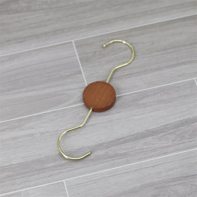 Xinyu Wood Art medinė drabužių pakaba su apvaliu žiedu, S kabliukas ir U klipas, ekspozicijos rekvizitas šalikams, dvigubo kablio stilius, apkrova iki 5 kg