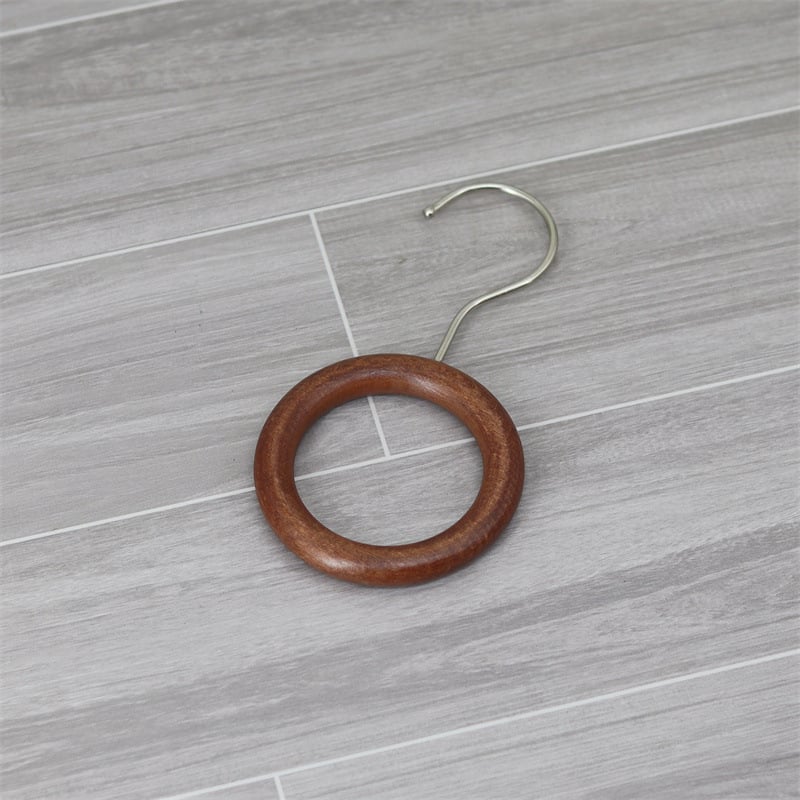 Xinyu Wood Art medinė drabužių pakaba su apvaliu žiedu, S kabliukas ir U klipas, ekspozicijos rekvizitas šalikams, dvigubo kablio stilius, apkrova iki 5 kg