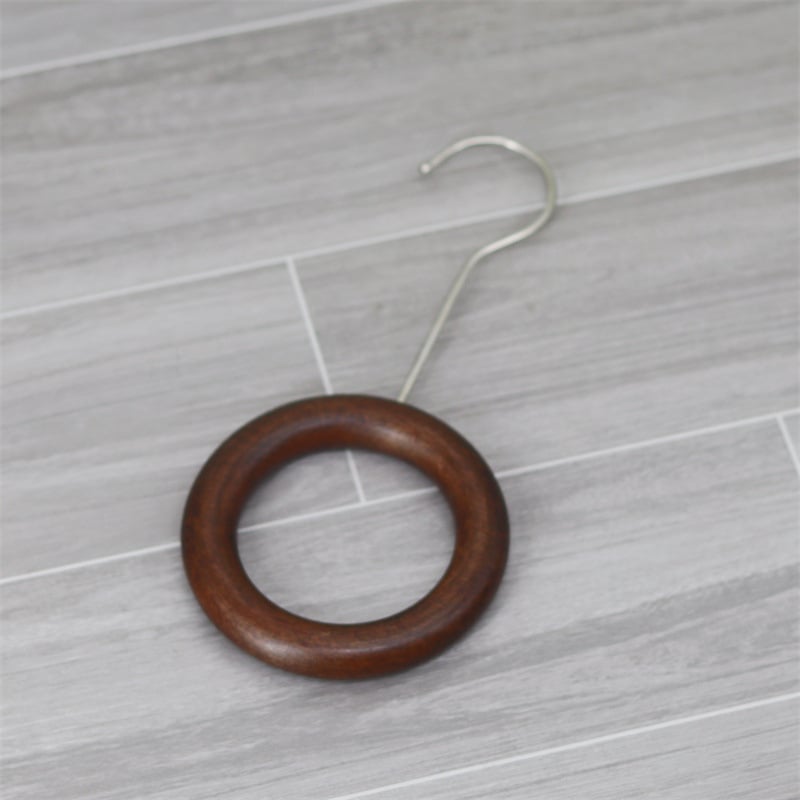 Xinyu Wood Art medinė drabužių pakaba su apvaliu žiedu, S kabliukas ir U klipas, ekspozicijos rekvizitas šalikams, dvigubo kablio stilius, apkrova iki 5 kg