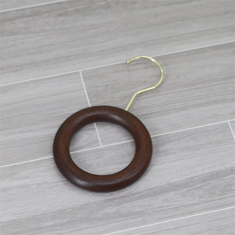 Xinyu Wood Art medinė drabužių pakaba su apvaliu žiedu, S kabliukas ir U klipas, ekspozicijos rekvizitas šalikams, dvigubo kablio stilius, apkrova iki 5 kg