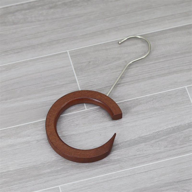 Xinyu Wood Art medinė drabužių pakaba su apvaliu žiedu, S kabliukas ir U klipas, ekspozicijos rekvizitas šalikams, dvigubo kablio stilius, apkrova iki 5 kg