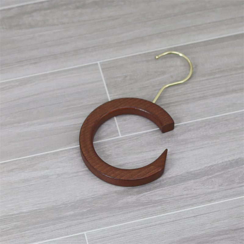 Xinyu Wood Art medinė drabužių pakaba su apvaliu žiedu, S kabliukas ir U klipas, ekspozicijos rekvizitas šalikams, dvigubo kablio stilius, apkrova iki 5 kg