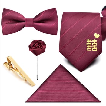 Мъжка вратовръзка с цветна украса – полиестер, на райета, геометричен стил