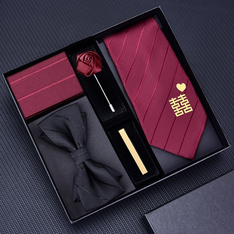 Мъжка вратовръзка с цветна украса – полиестер, на райета, геометричен стил