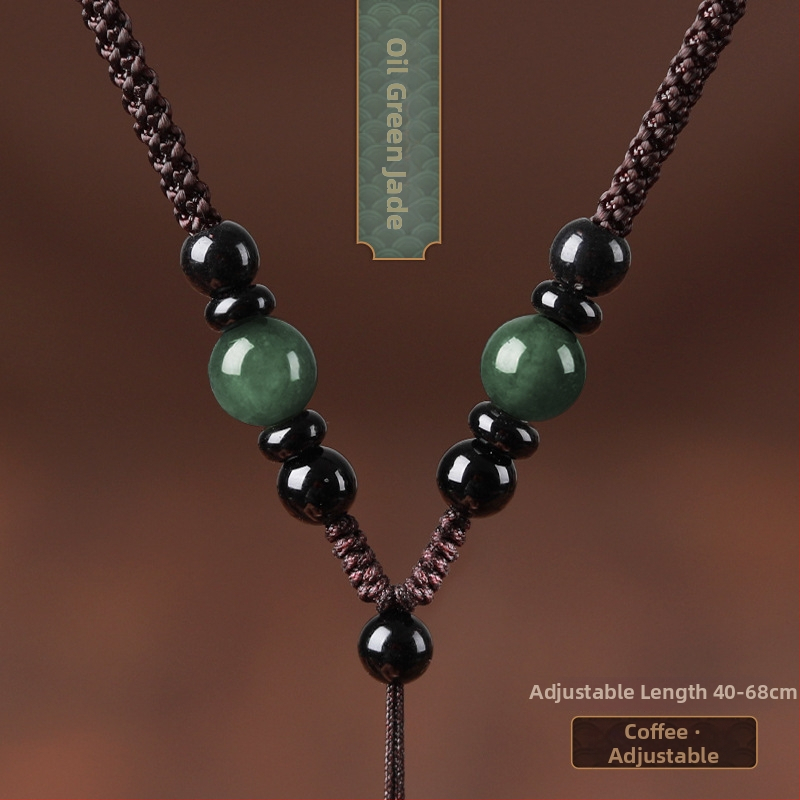 Нефритен медальон на ръчно плетена въженна огърлица, Хетян нефрит, обработен нефрит