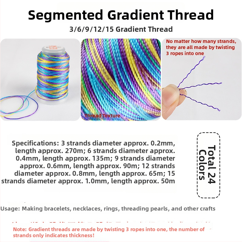 Тел за DIY плетене, нишкова ресни линия, 3/6/9/12/15 нишки