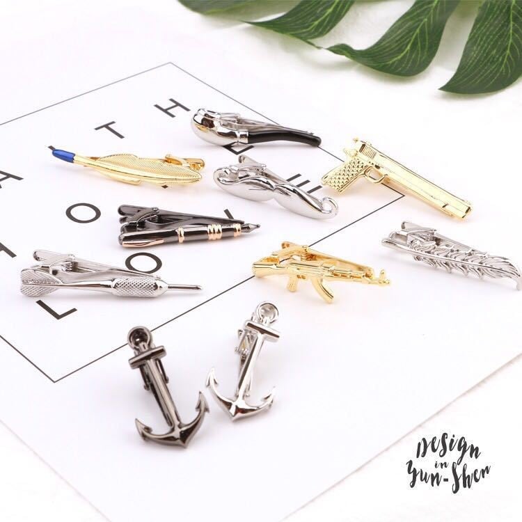 Клип за вратовръзка от мед, плоска глава, унисекс, модерен стил, дължина 4 cm, модел: очила дартс AK47